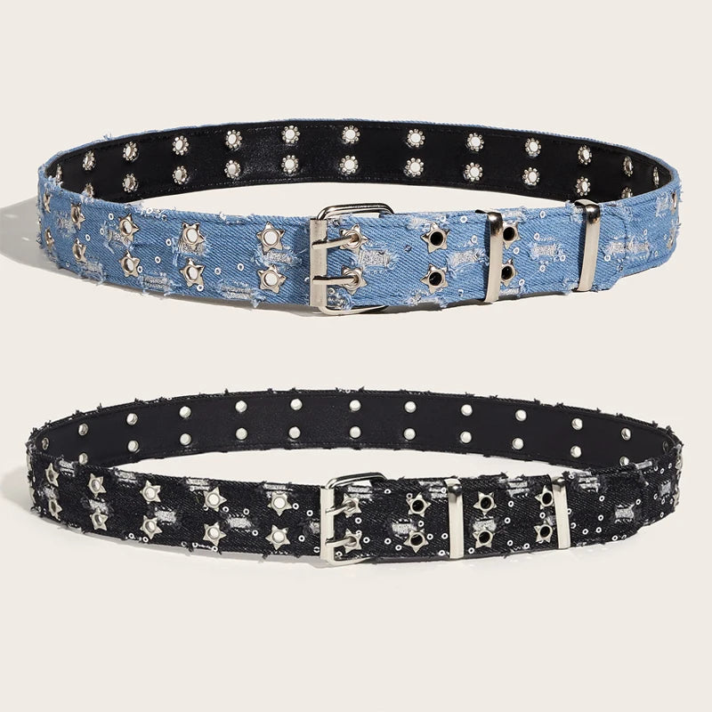 Starry Distressed Denim Belt