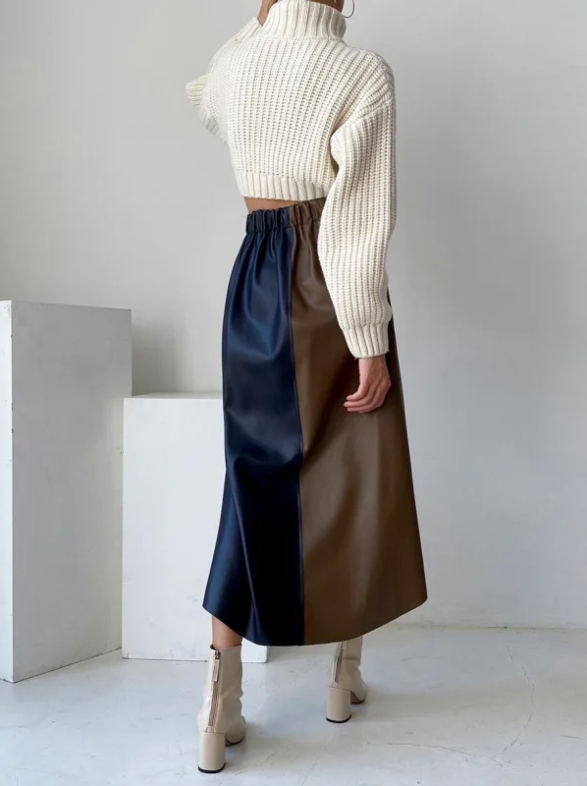 Tri-Color Leather Skirt