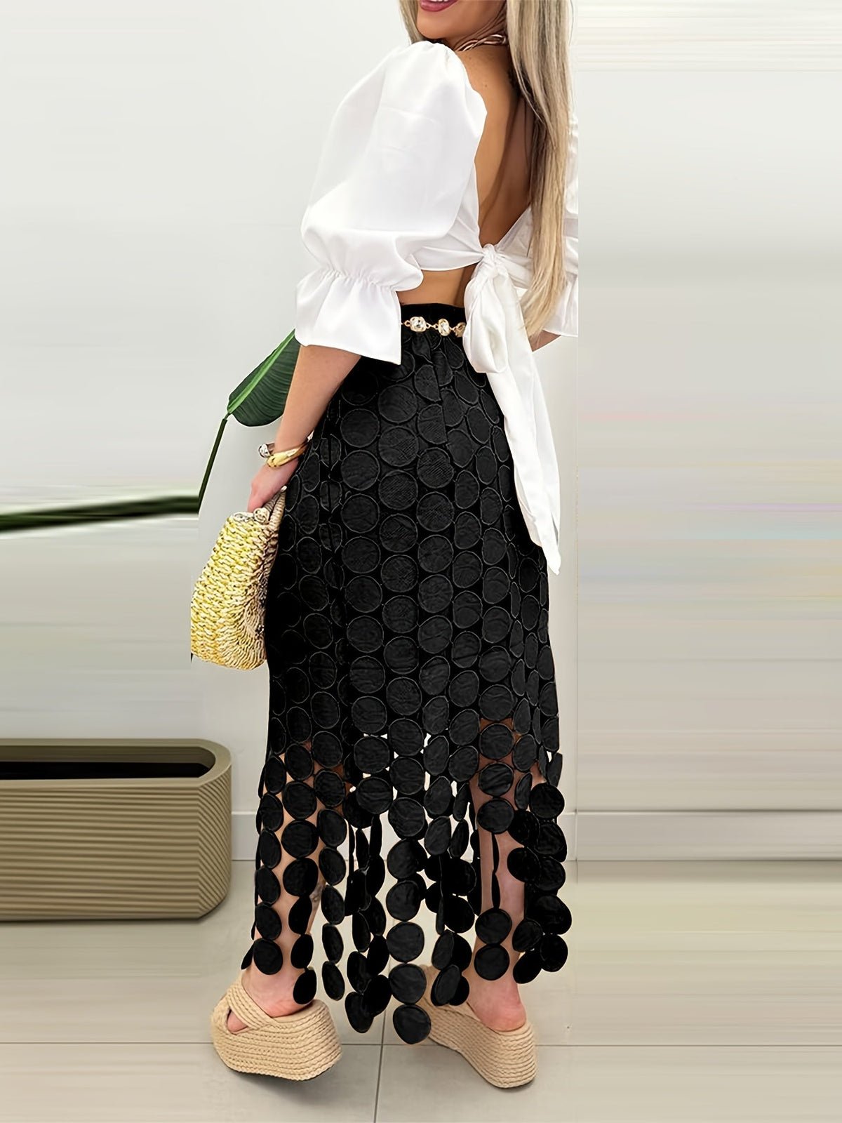 Flare Circle-Cut Fringe Skirt