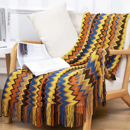 Boho Stripe Tassel Throw Blanket