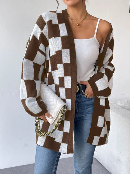 Crossmark Checkered Knit Cardigan