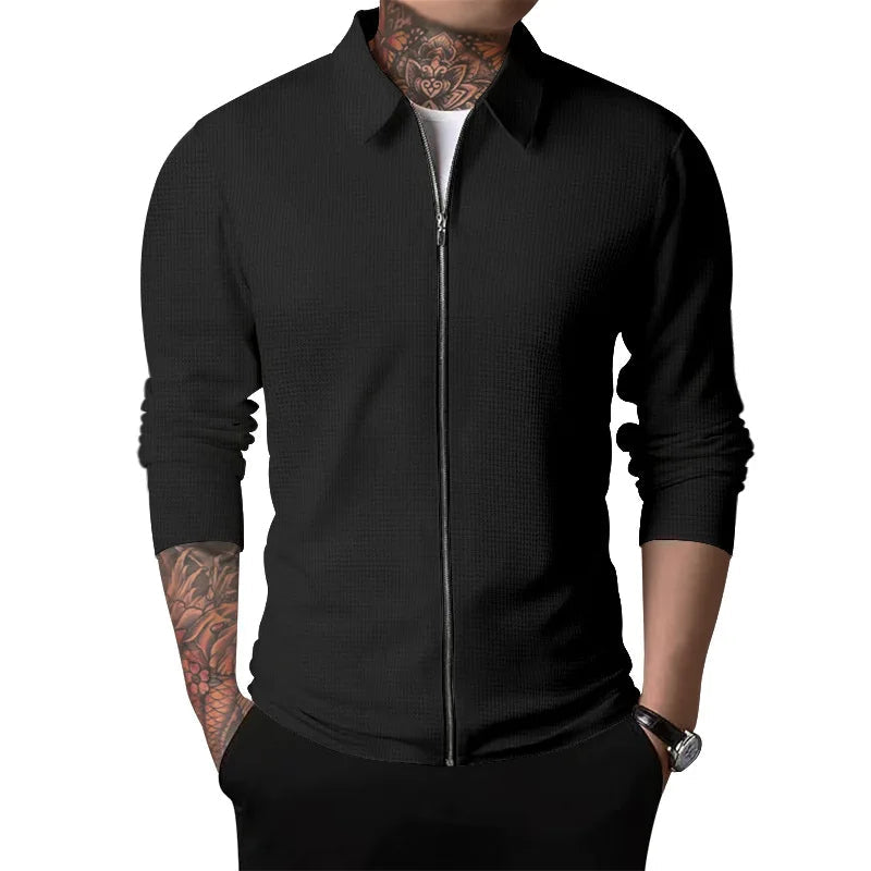 Waffle Knit Zip-Up