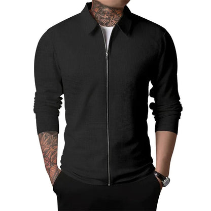 Waffle Knit Zip-Up