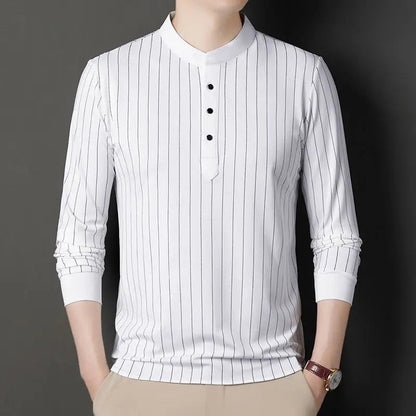 Stratus Pinstripe Mandarin Collar Shirt