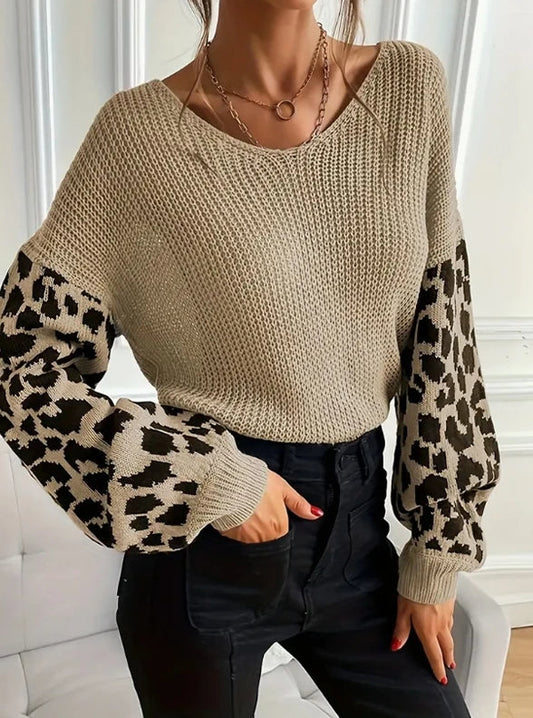 Leopard Drape Knit Sweater