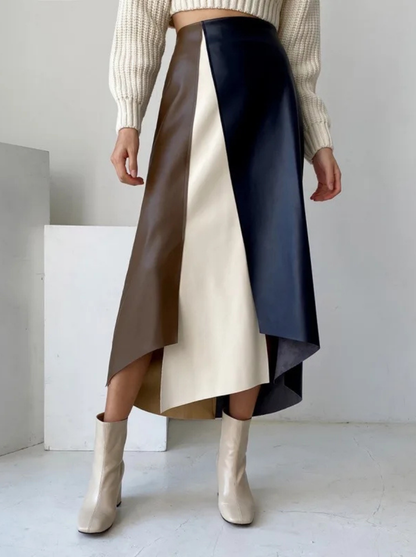 Tri-Color Leather Skirt