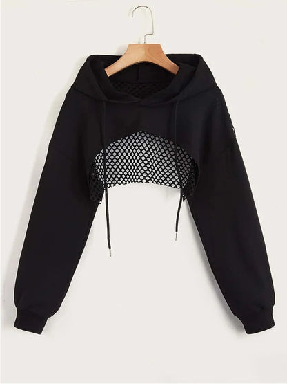 Noir Crop Mesh Hoodie