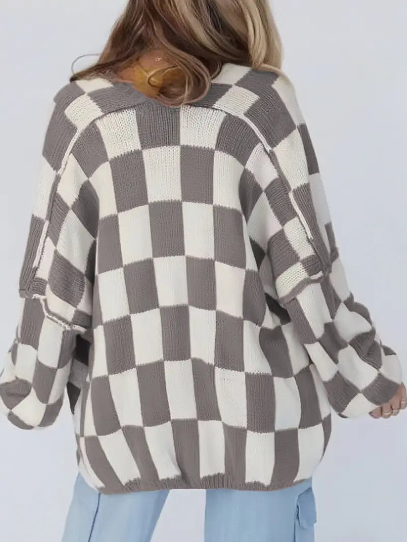 Crossmark Checkered Knit Cardigan