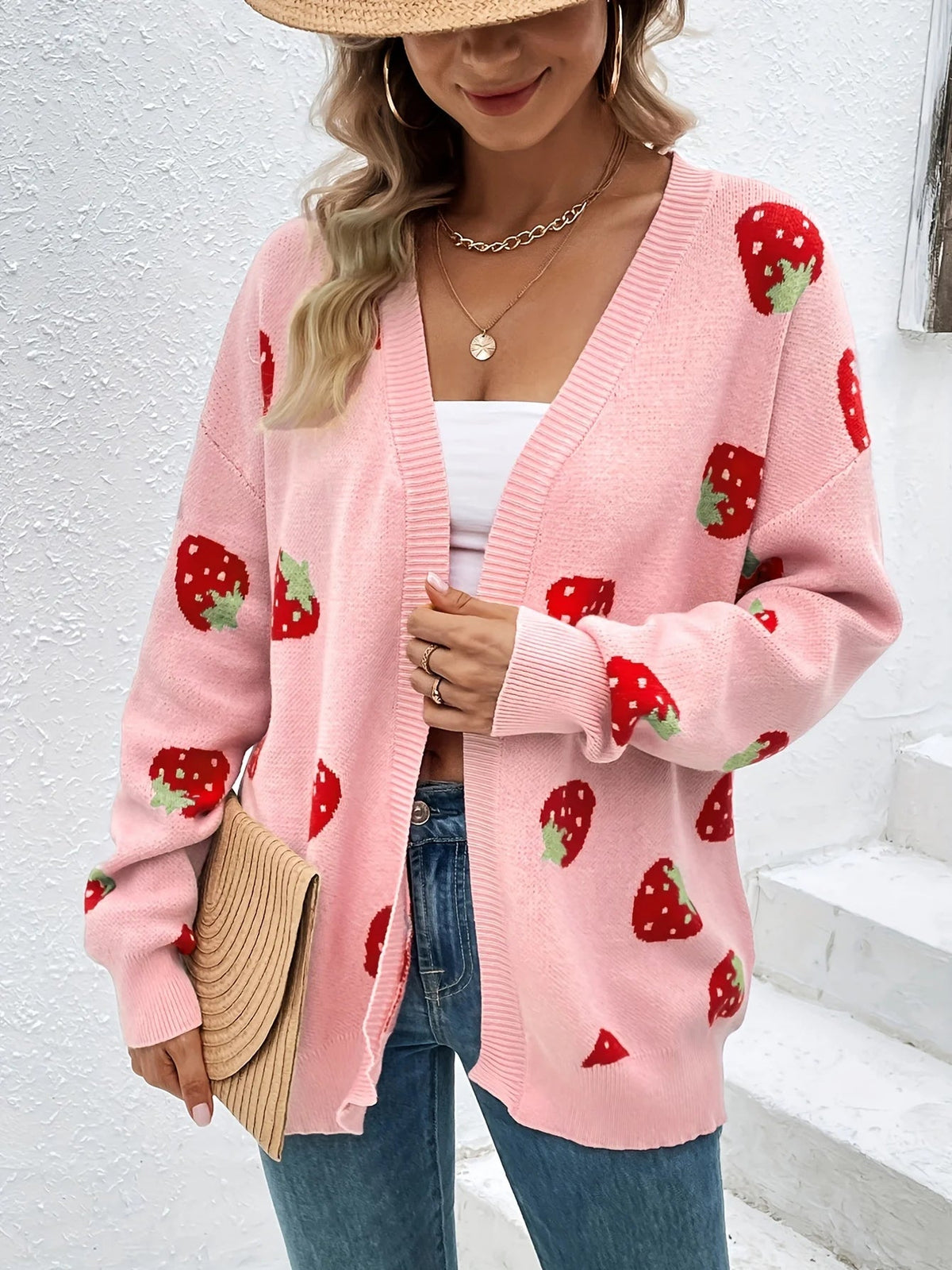 Strawberry Motif Knit Cardigan