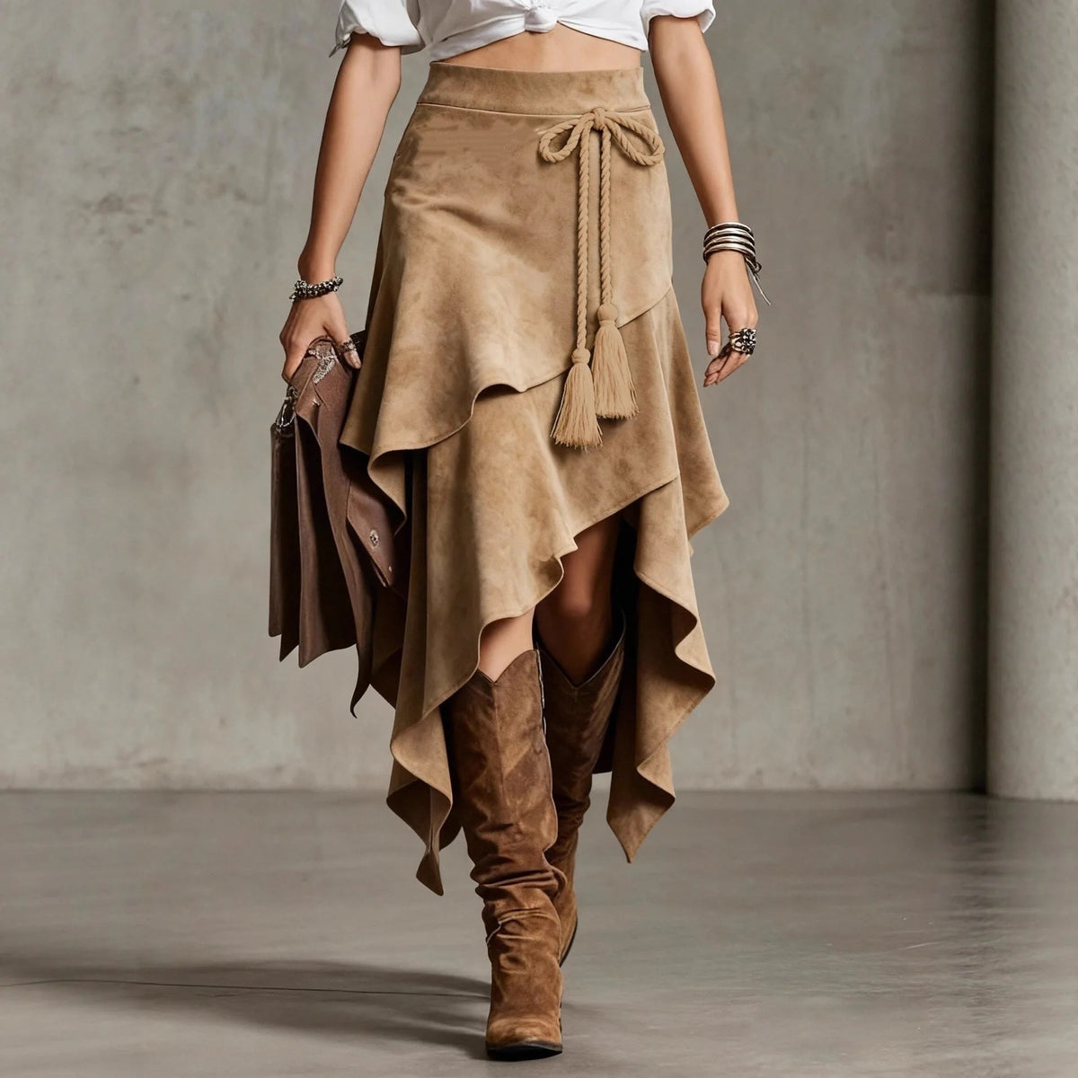 Boho Suede Tassle Skirt