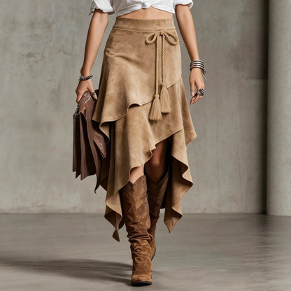 Boho Suede Tassle Skirt