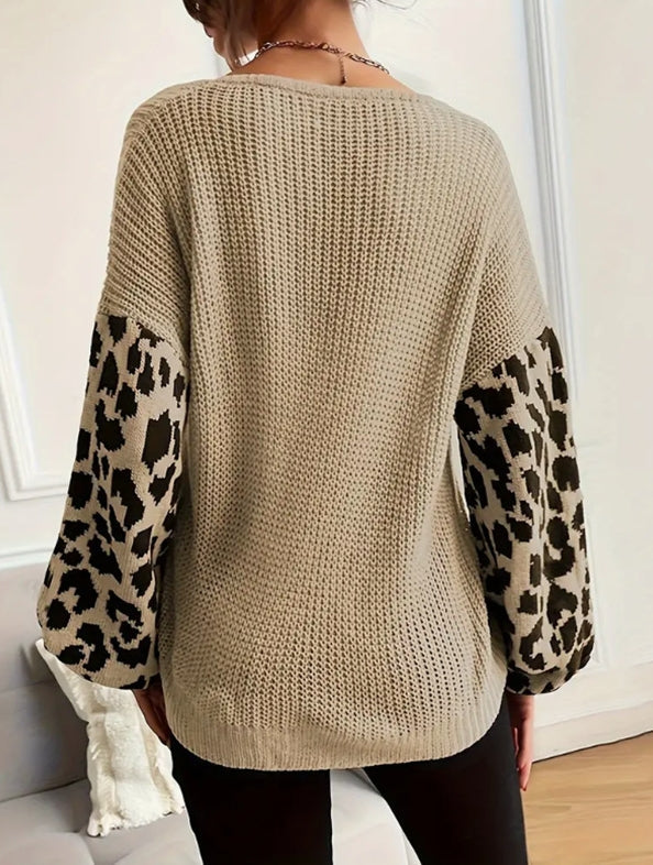 Leopard Drape Knit Sweater