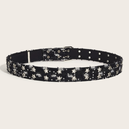 Starry Distressed Denim Belt