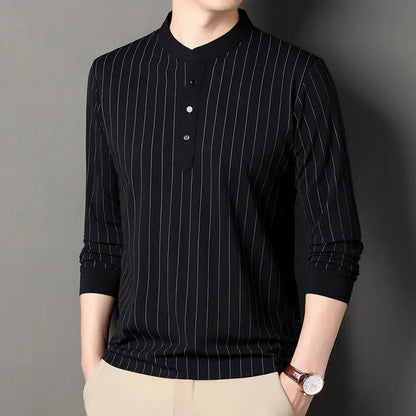 Stratus Pinstripe Mandarin Collar Shirt