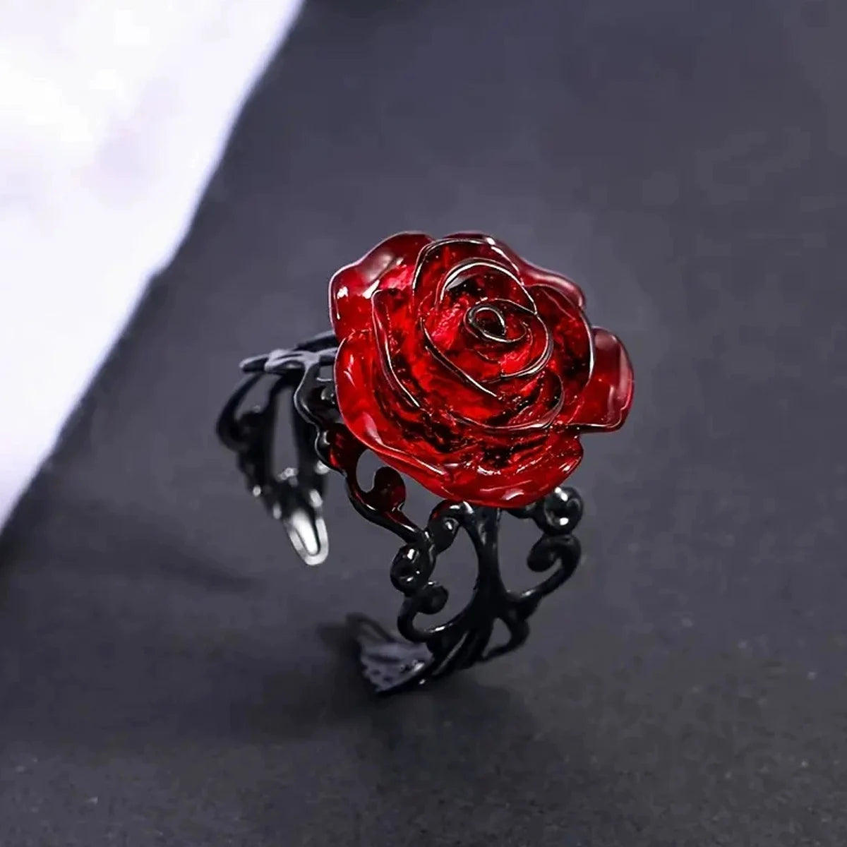 Crimson Thorns Rose Ring