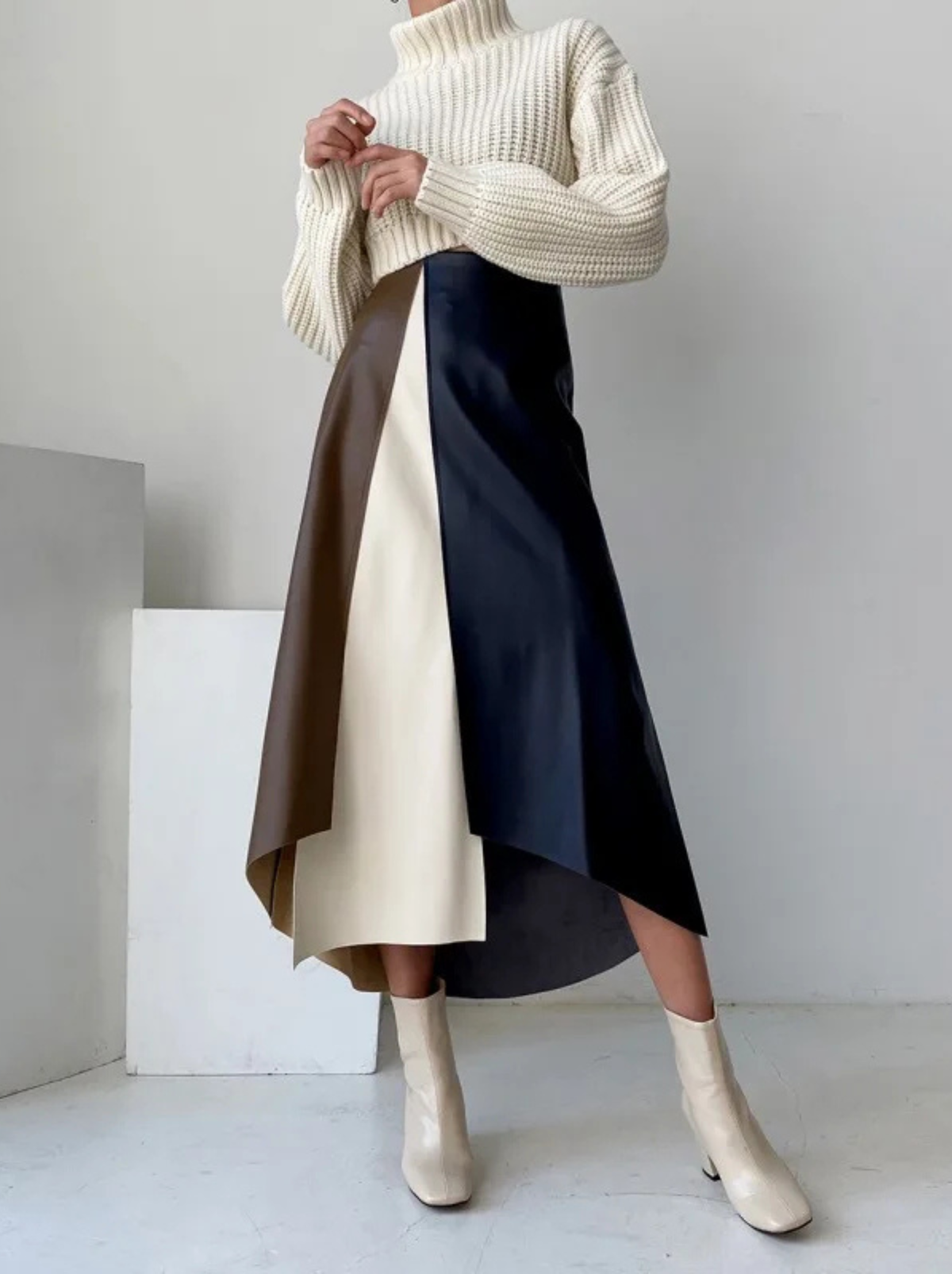 Tri-Color Leather Skirt