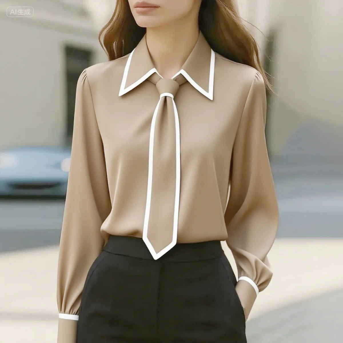 Maison Contrast Tie Blouse