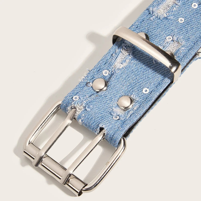Starry Distressed Denim Belt