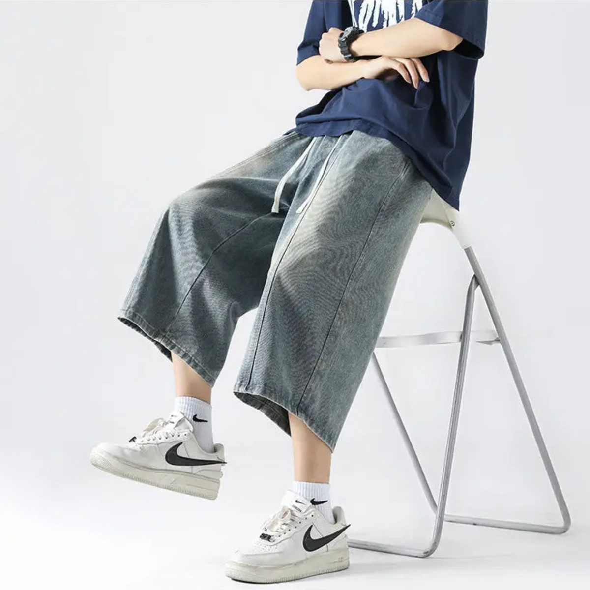 District Wide-Leg Denim Short