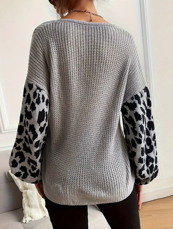 Leopard Drape Knit Sweater
