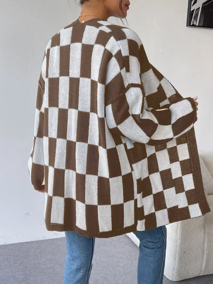 Crossmark Checkered Knit Cardigan