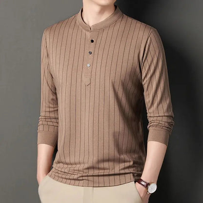 Stratus Pinstripe Mandarin Collar Shirt