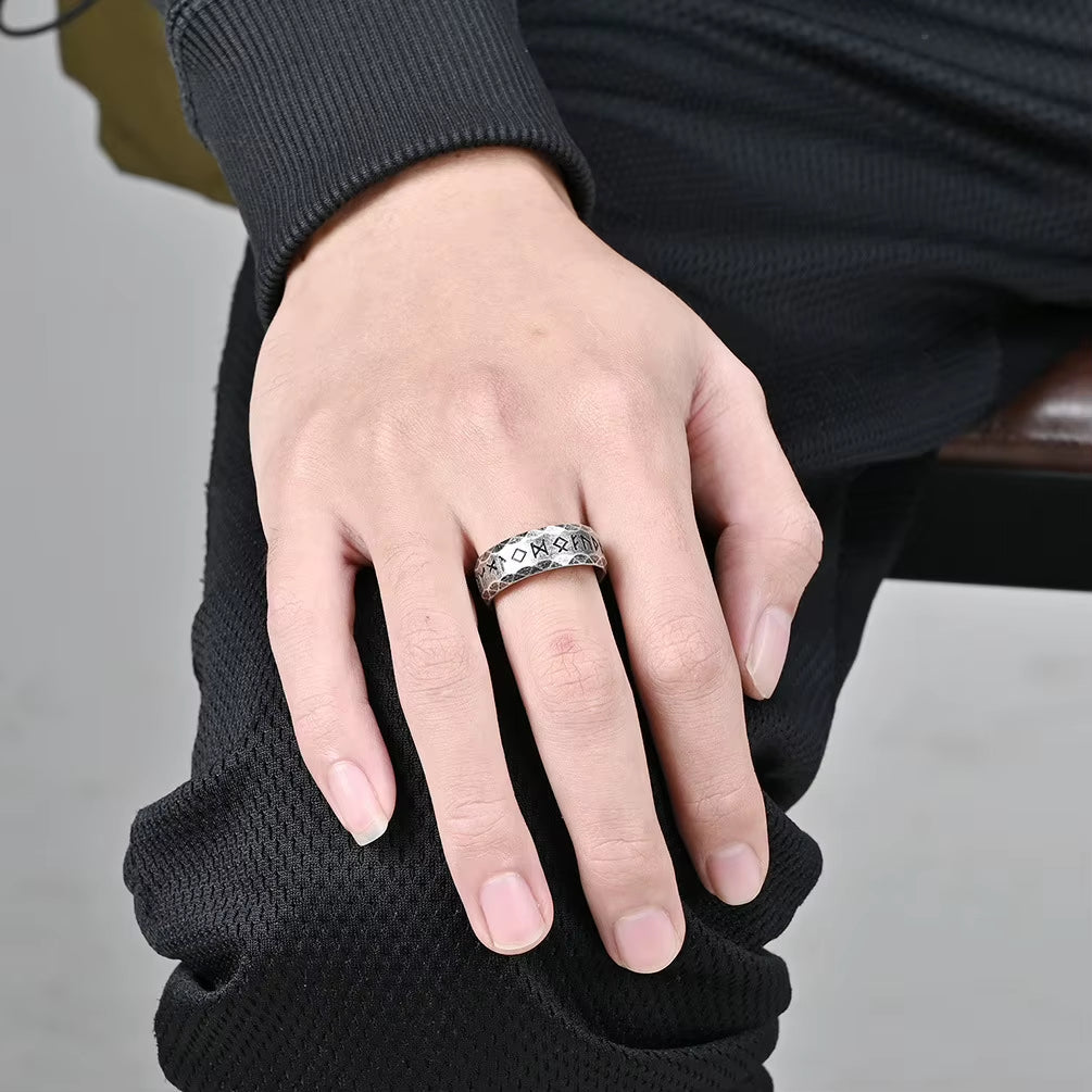 Ancient Steel Runes Ring