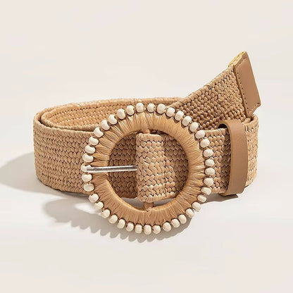 Sand & Pearl Woven Raffia Belt