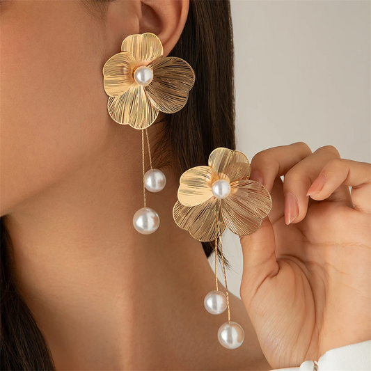 Petal & Pearl Drop Earrings