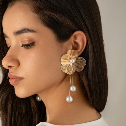 Petal & Pearl Drop Earrings
