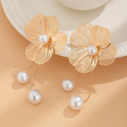 Petal & Pearl Drop Earrings