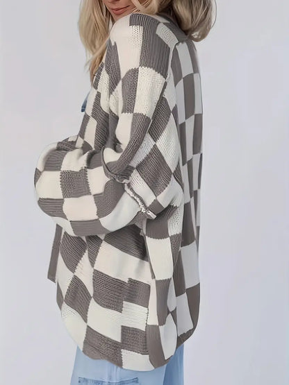 Crossmark Checkered Knit Cardigan