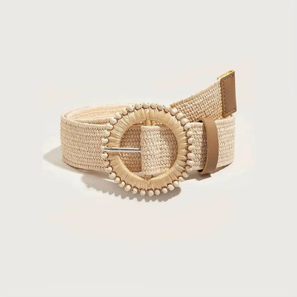 Sand & Pearl Woven Raffia Belt