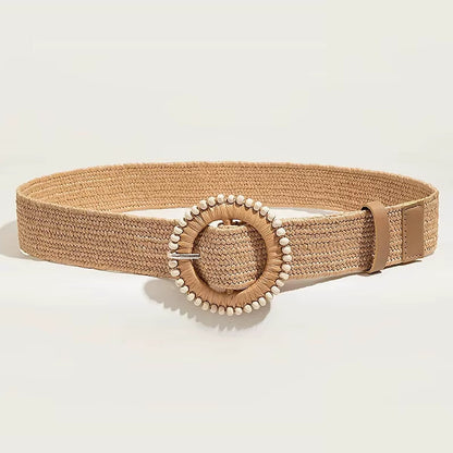 Sand & Pearl Woven Raffia Belt