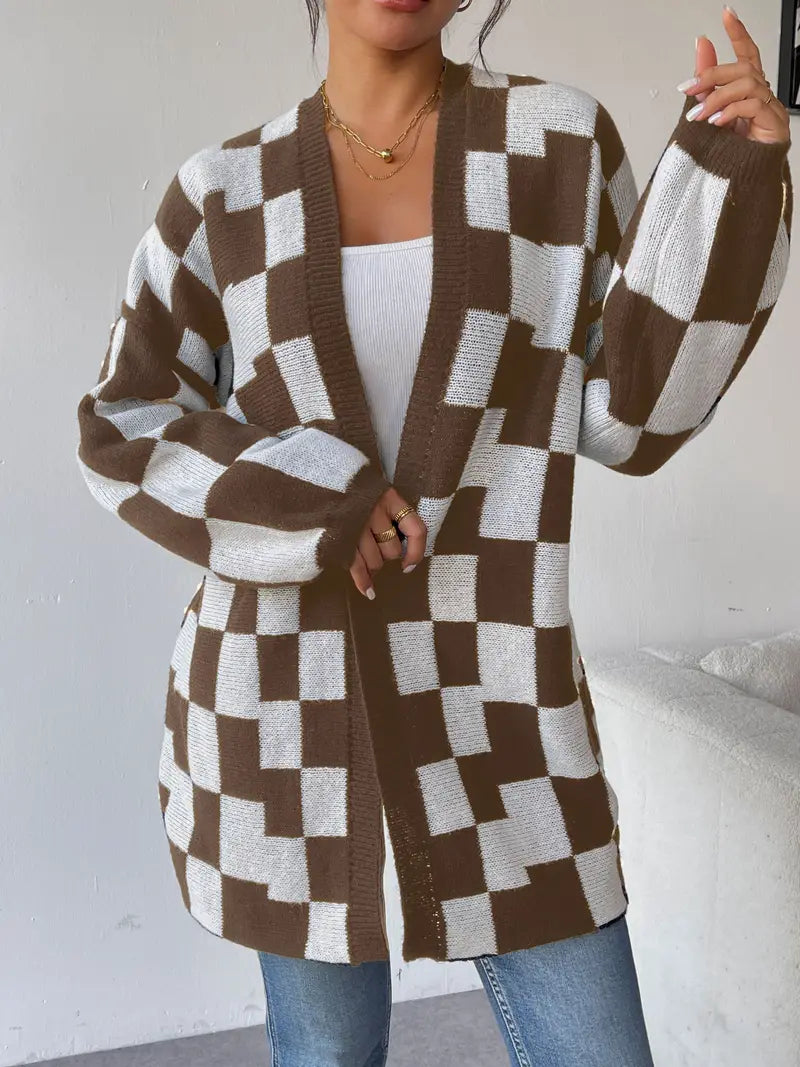 Crossmark Checkered Knit Cardigan