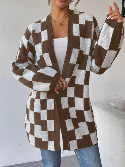 Crossmark Checkered Knit Cardigan