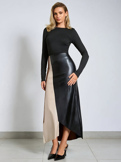 Tri-Color Leather Skirt