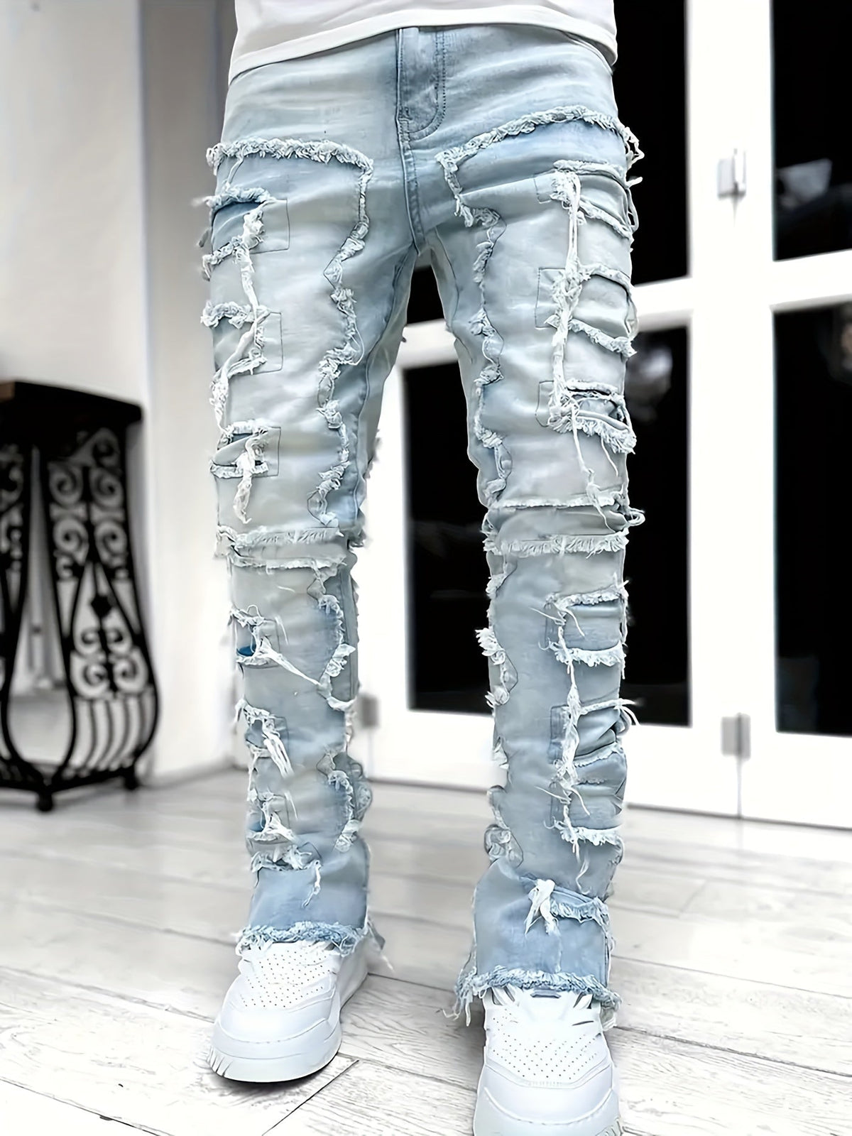Distress Layered Denim Pant