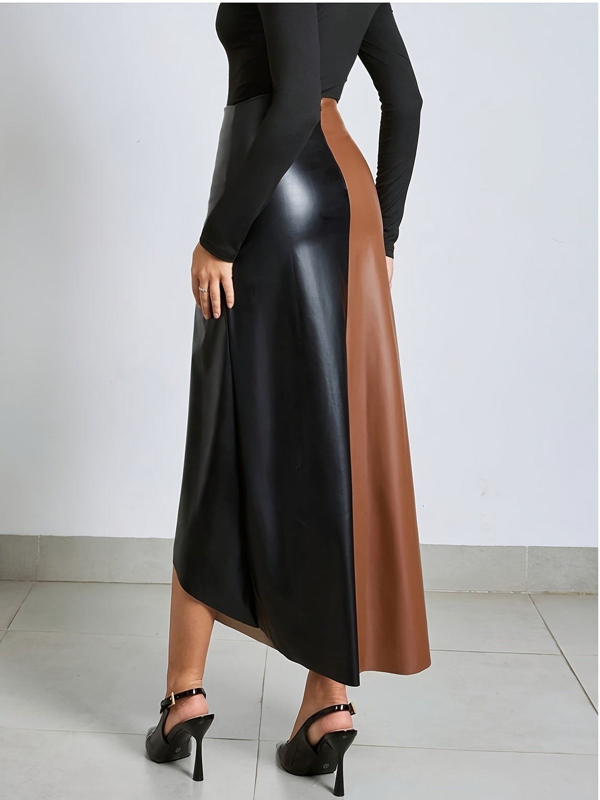Tri-Color Leather Skirt