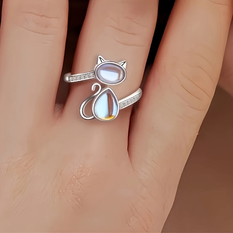 Moonstone Cat Wrap Ring